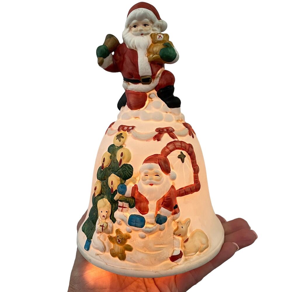 Christmas Around The World Lighted Bell Santa Porcelain Tree Holiday Decor READ